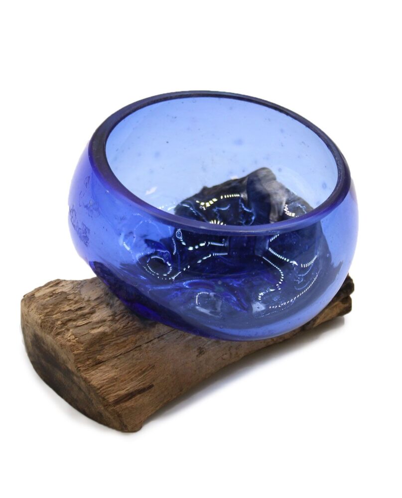 Molton Glass Mini Blue Bowl on Wood