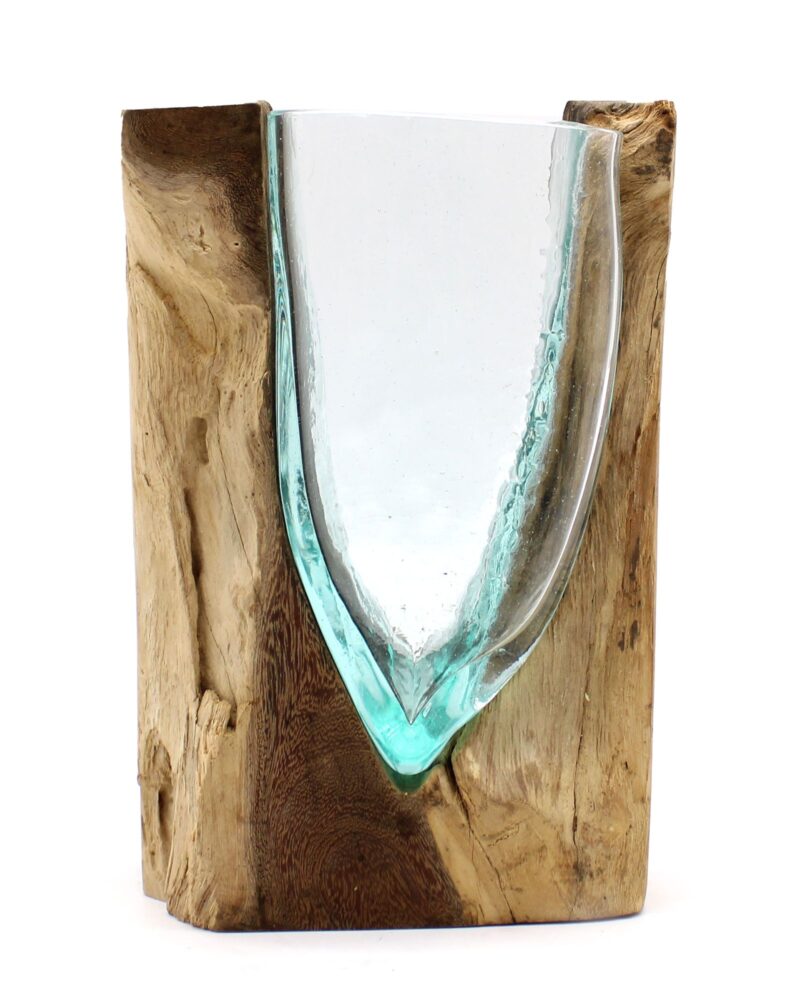 Molton Glass V-shaped Art Vase on Wood