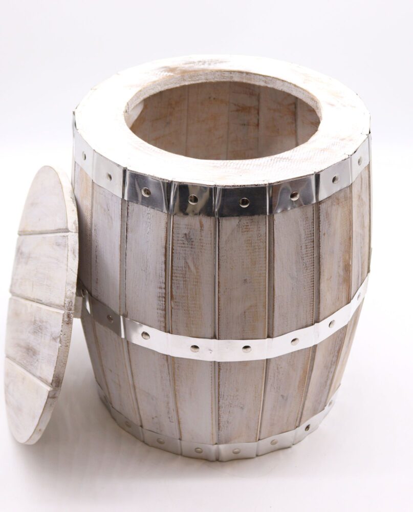 Beer Barrel Stool – Whitewash Wood 38 x 32 cm