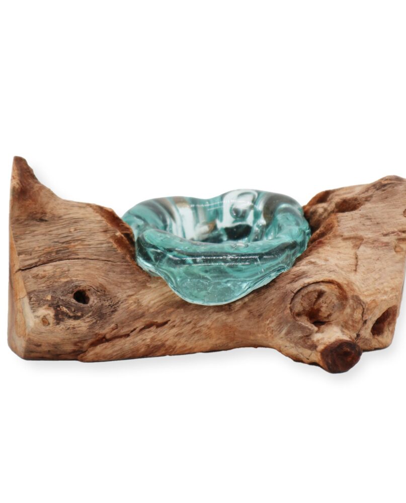 Molton Glass Candle Single Holder on Wood