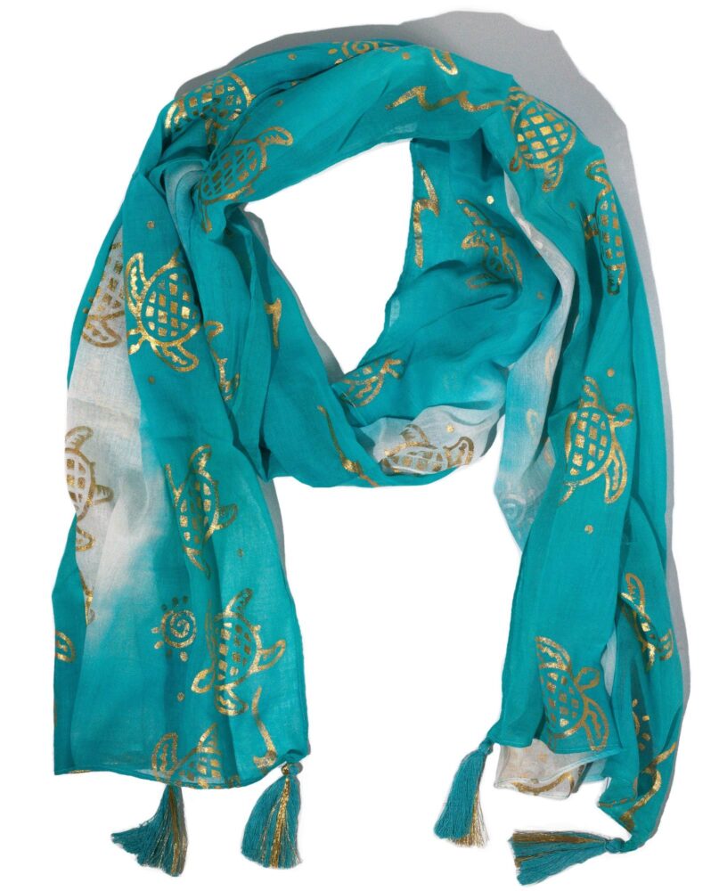 Nomad Sari Summer Turtle Print Scarf – Turquoise (180×50 cm)