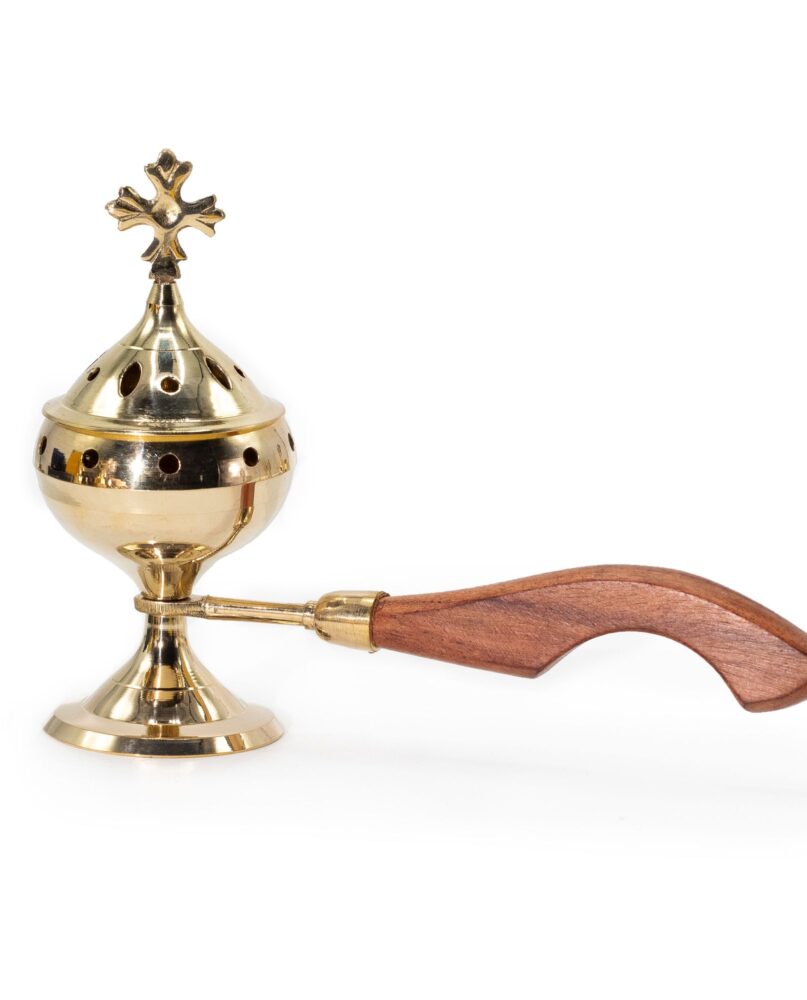 Censer Incense Burner with Wooden Handle - Cross