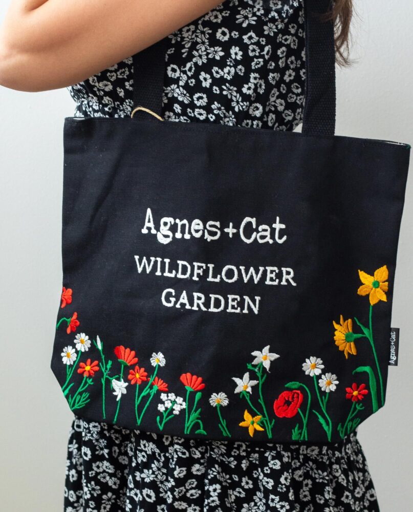 Agnes + Cat Wildflower Garden Tote Bag - Black