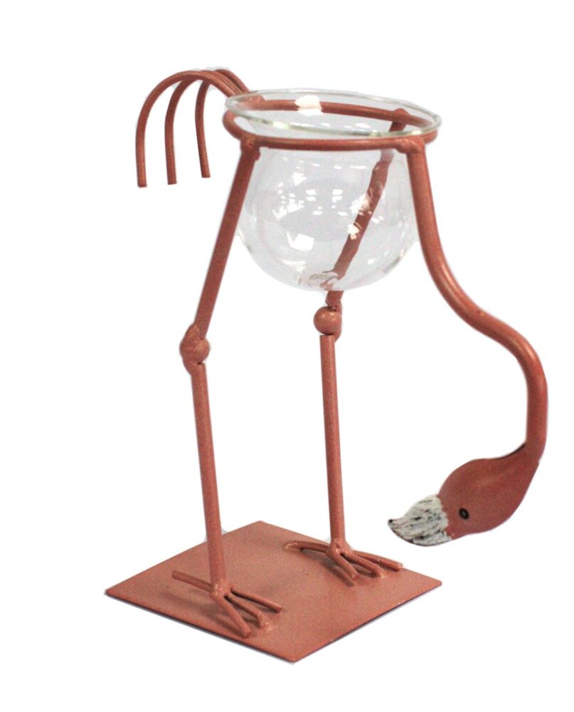 Hydroponic Home Décor - Pink Metal Flamingo Des 3