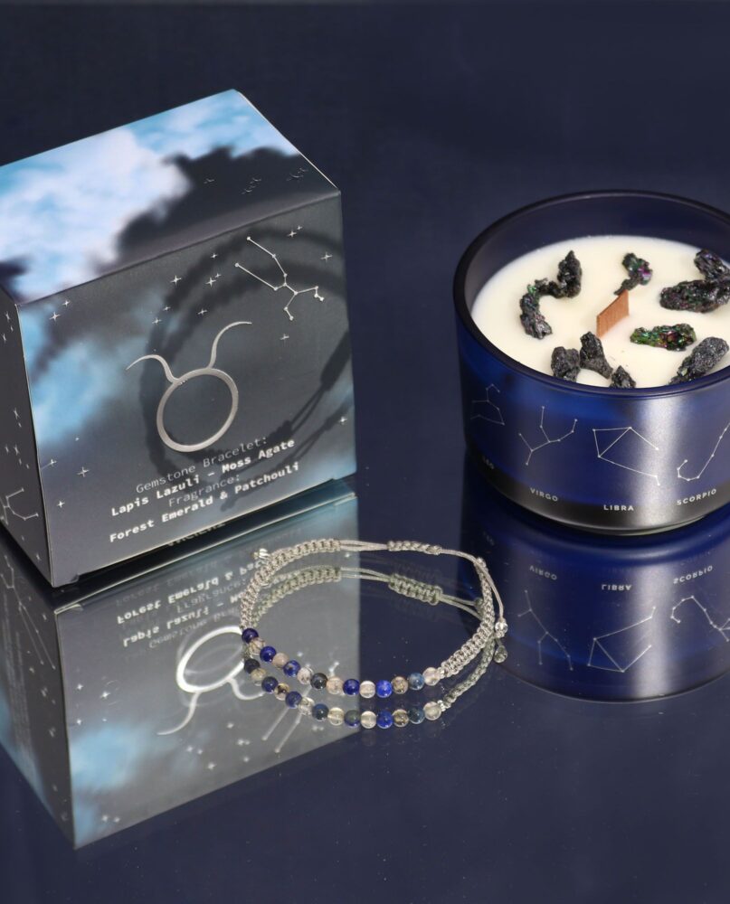 Zodiac Crystal Candle with Gemstone Bracelet - Taurus