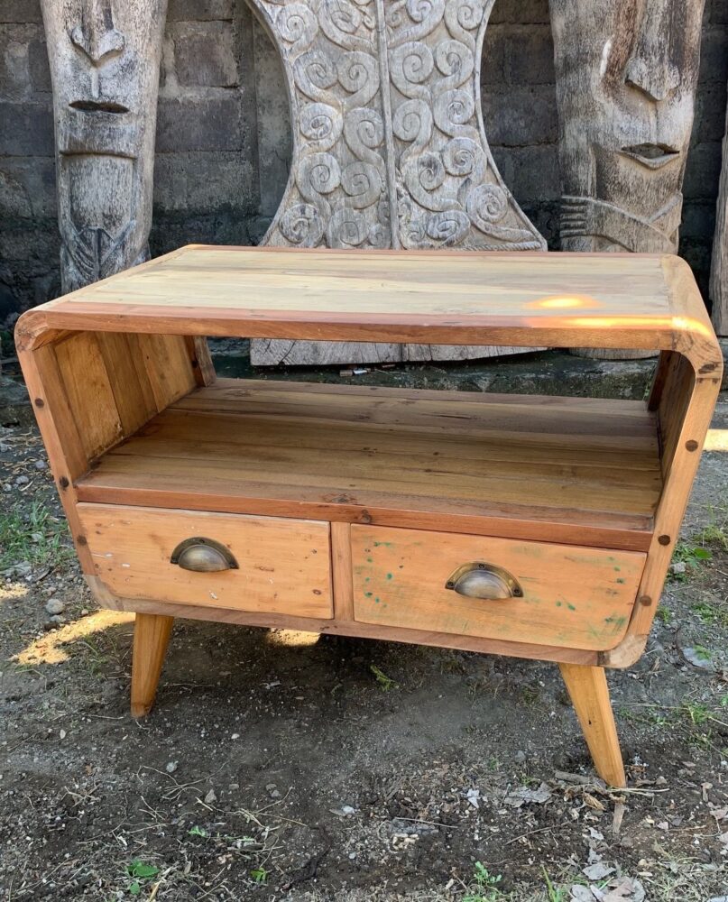 Small TV Stand with 2 Draws Round - Recycled Wood