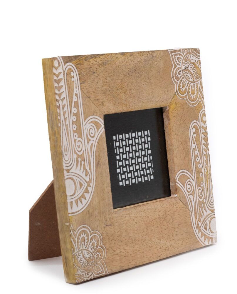 Small Mango Wood Picture Framel (for 10x10cm) 20x20x2cm- Hamsa - White