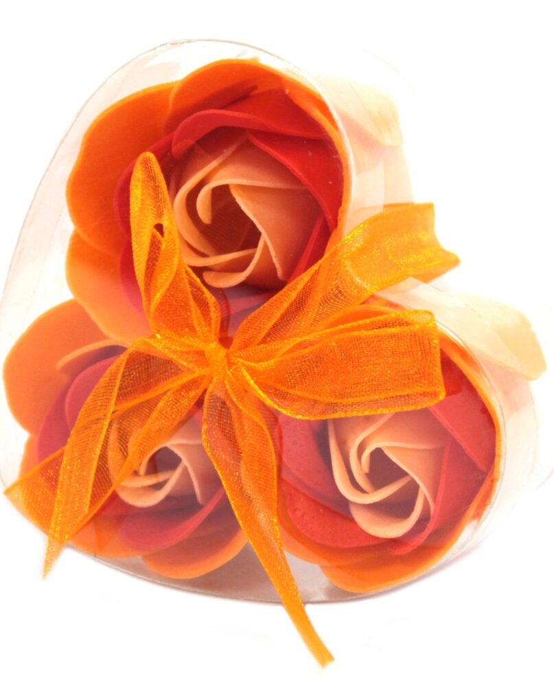 Set of 3 Soap Flower Heart Box - Peach Roses