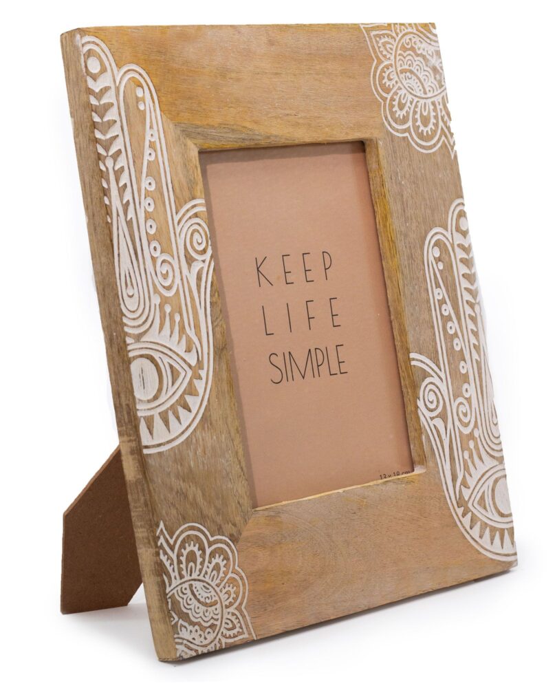 Lrg Mango Wood Picture Frame (for 13x18cm) 28x23x2cm - Hamsa - White