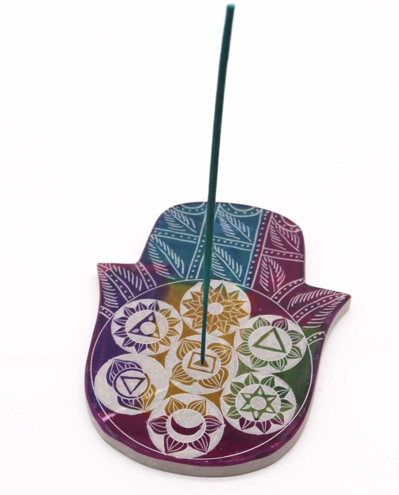 Soapstone Lrg Hamsa Incense Holder - 7 Chakra