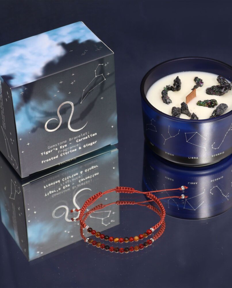 Zodiac Crystal Candle with Gemstone Bracelet - Leo