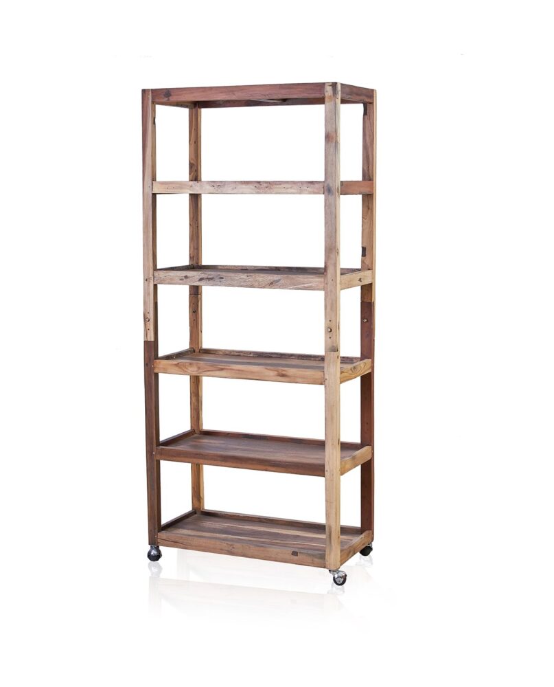 Six Shelf Display with Casters - Recycled Wood