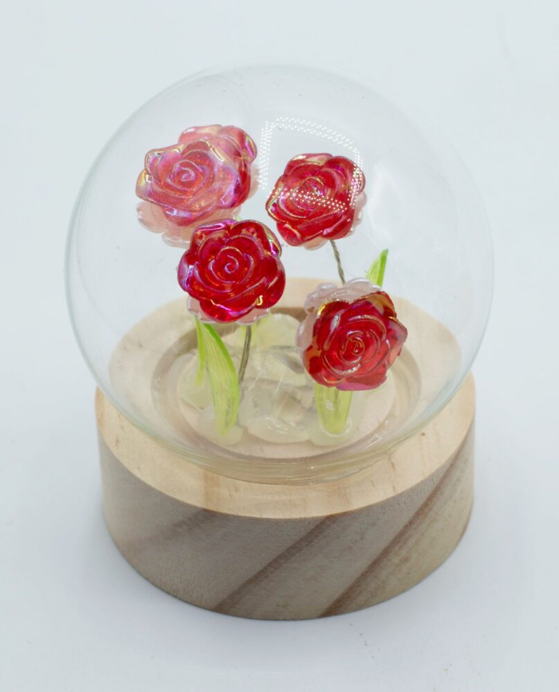 Floral Glow Garden Dome - 5 Red Roses - LED Battery