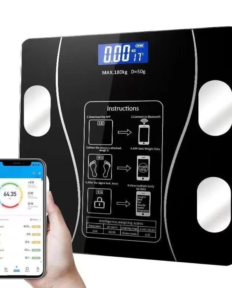 Body Fat Scale 180kg Bluetooth Smart BMI Digital Bathroom Wireless Weight Scales