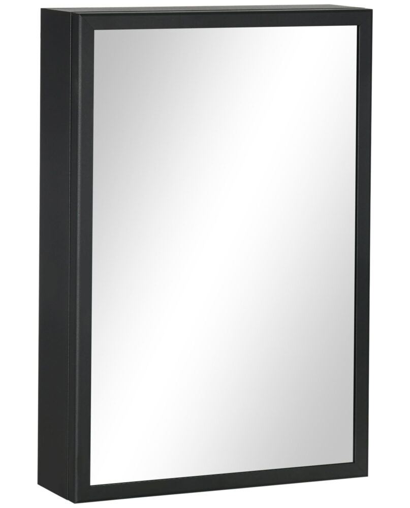 Kleankin Bathroom Cabinet With Mirror, Wall Mounted Bathroom Mirror Cabinet With Storage Shelves, 40 X 12 X 60 Cm, Black