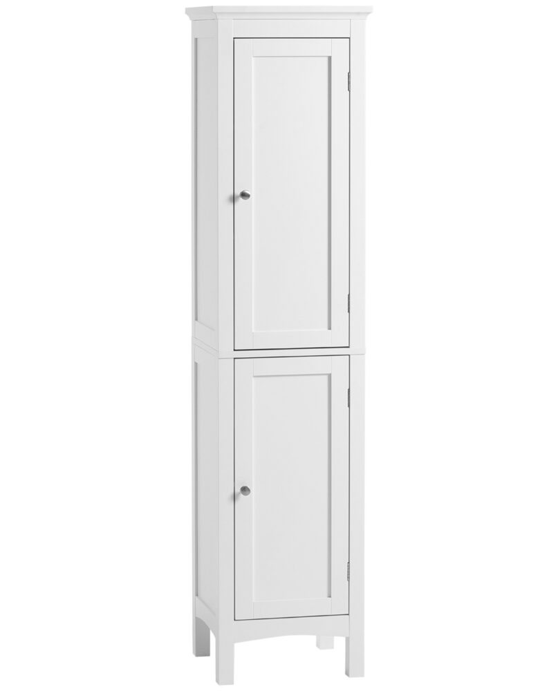 Kleankin Tall Bathroom Storage Unit, Slim Bathroom Cabinet With Adjustable Shelves And Double Door, White