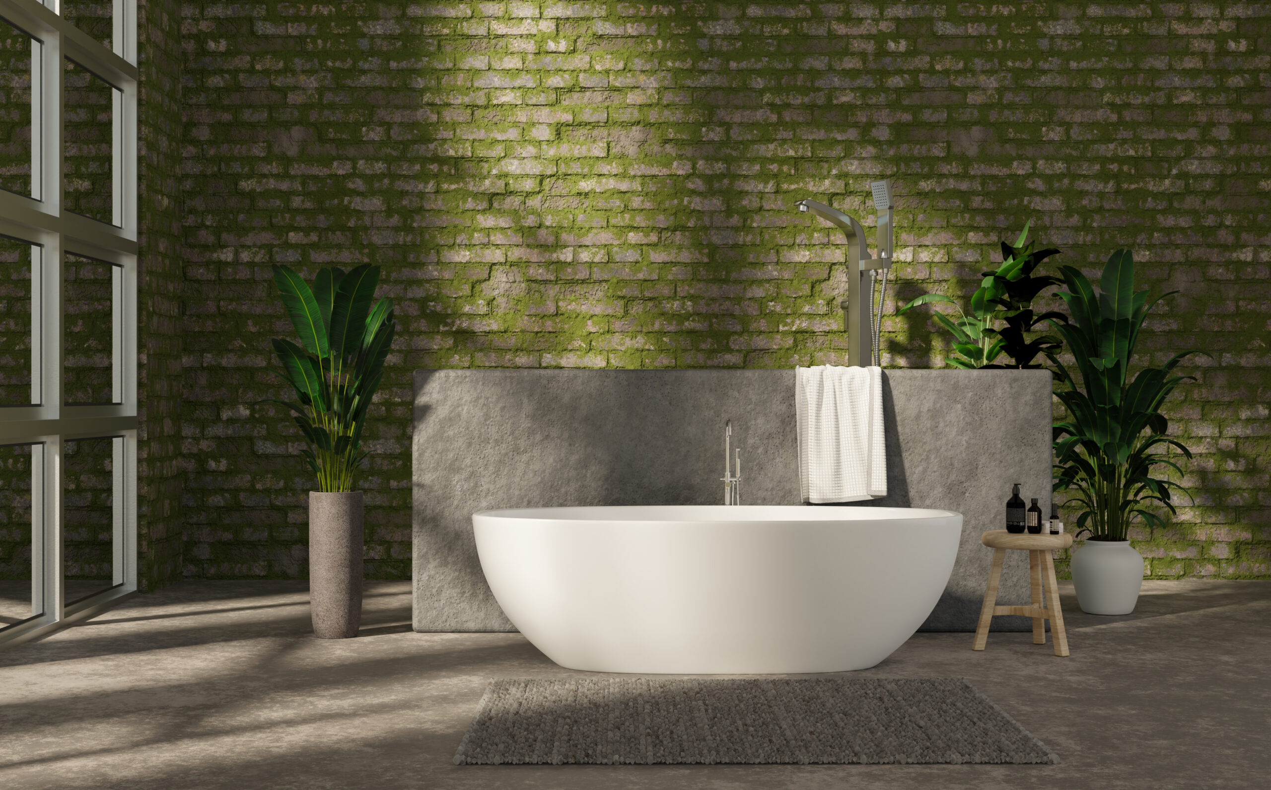 Mock up bathroom with white bathtub