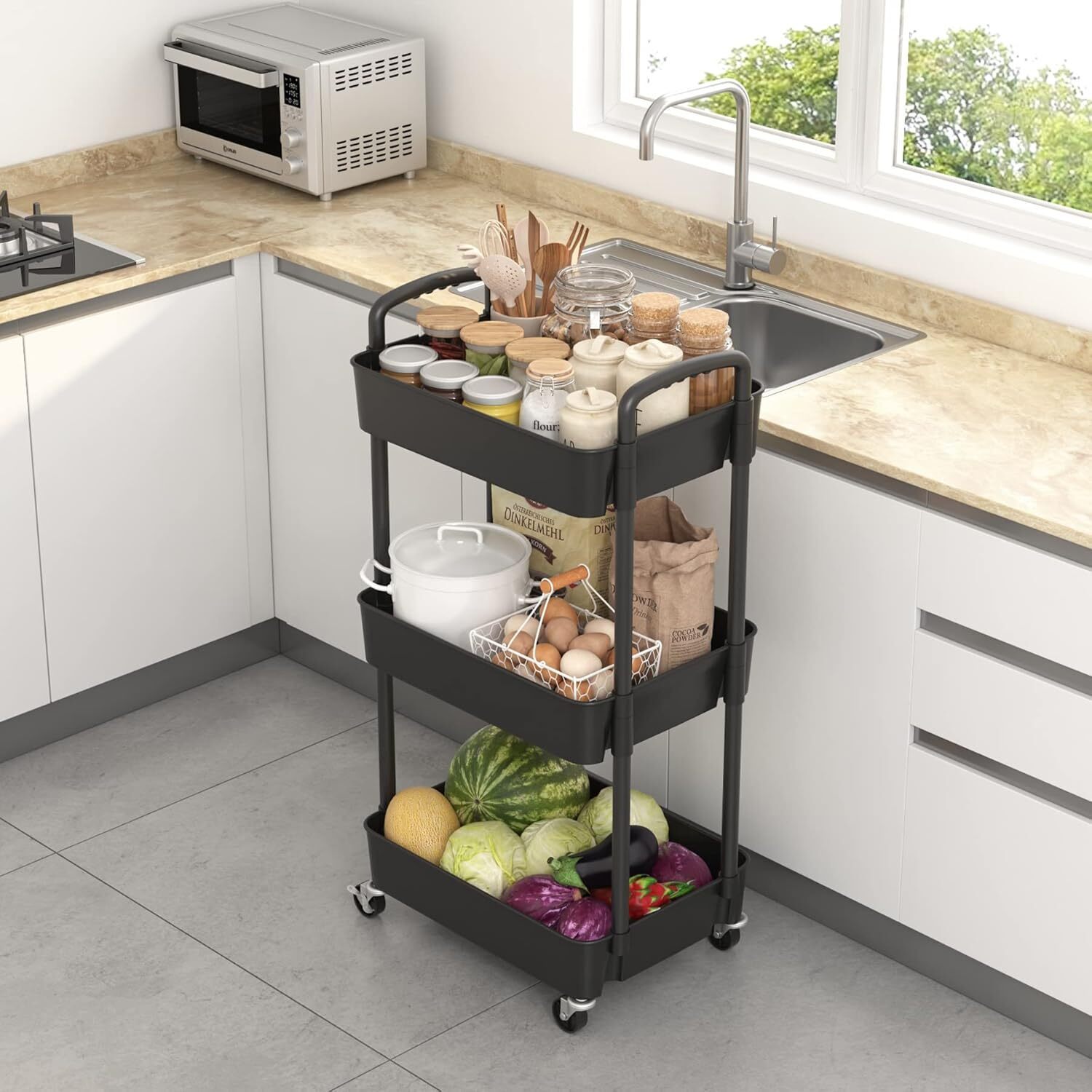 3Tier Rolling Cart Storage Trolley Kitchen Bathroom Laundry Organiser Rack Black - Image 10