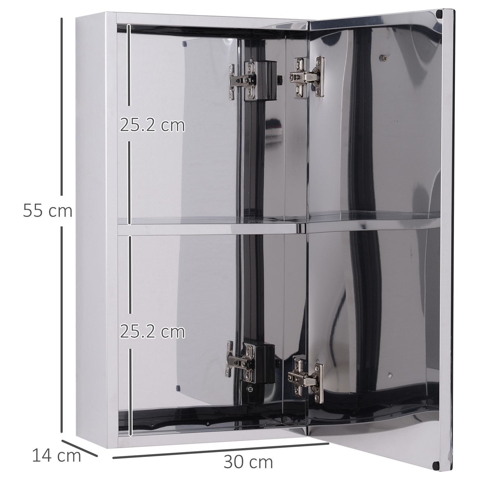 Stainless Steel Wall-mounted Bathroom Mirror Storage Cabinet 300mm W - Image 2