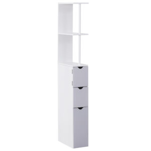 Tall Bathroom Cabinet, Freestanding Bathroom Storage Cabinet With 2-Tier Shelf And Drawers, Narrow Cupboard Storage Unit, White, Grey