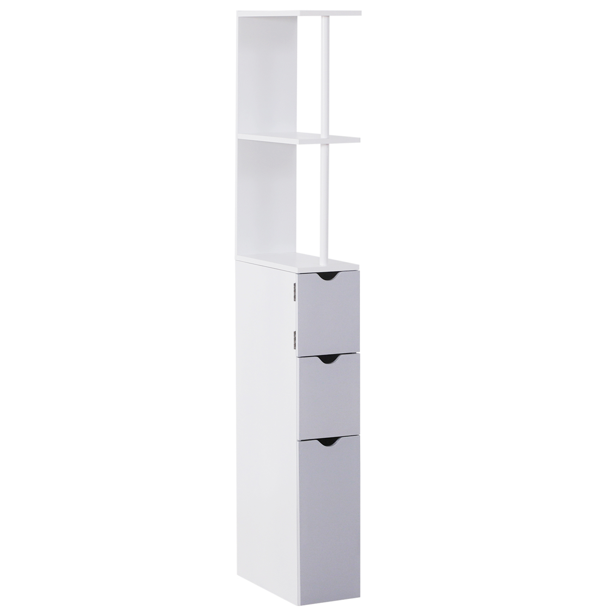 Tall Bathroom Cabinet, Freestanding Bathroom Storage Cabinet With 2-Tier Shelf And Drawers, Narrow Cupboard Storage Unit, White, Grey