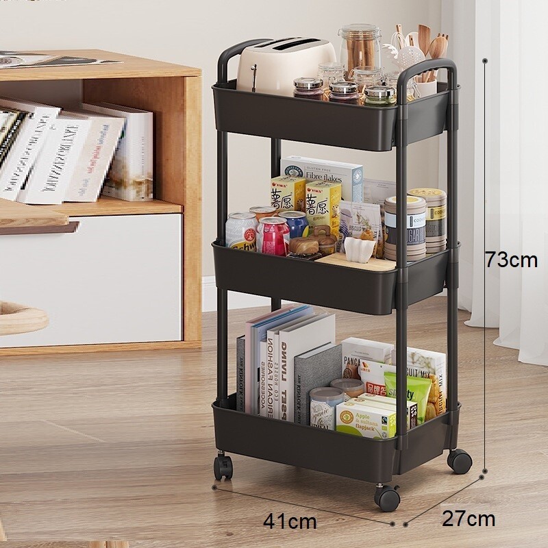 3Tier Rolling Cart Storage Trolley Kitchen Bathroom Laundry Organiser Rack Black - Image 3