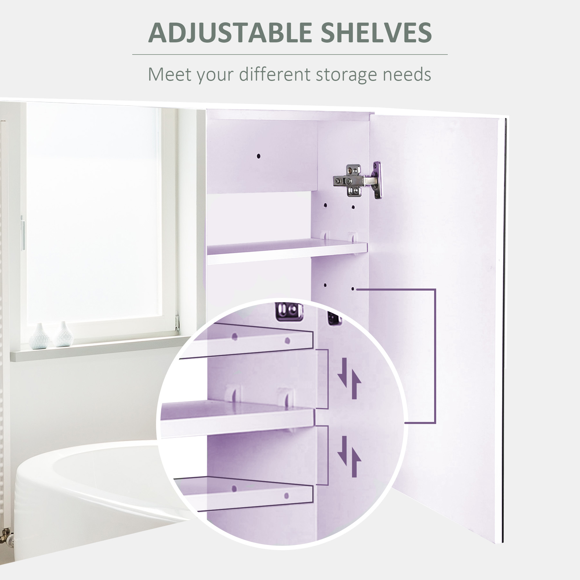 80 X 15 Cm Double Door Bathroom Mirror Cabinet - White - Image 3
