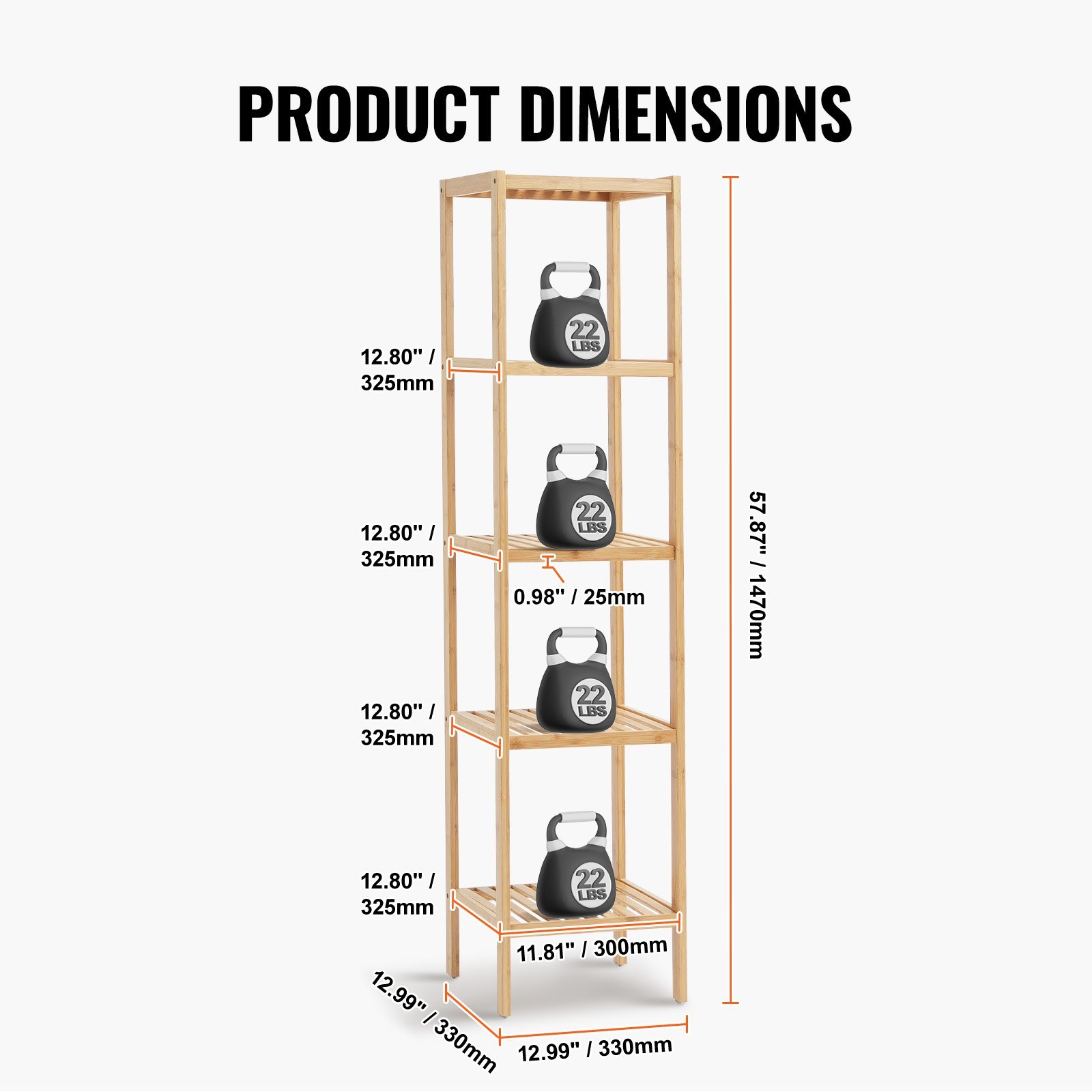 5-Tier Bathroom Standing Shelf, Narrow Shelving Unit, Display Storage Rack Organizer, Freestanding Flower Plant Stand, Multifunctional Bamboo Shelf Ideal For BathRoom, Kitchen, Home, Natural - Image 2