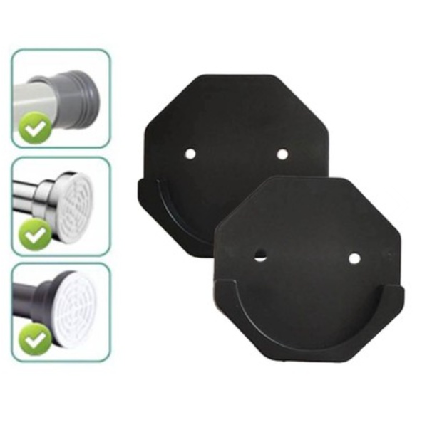 Wall Bathroom Curtain Rod Holder Bracket Hooks Hexagon Black - Image 3