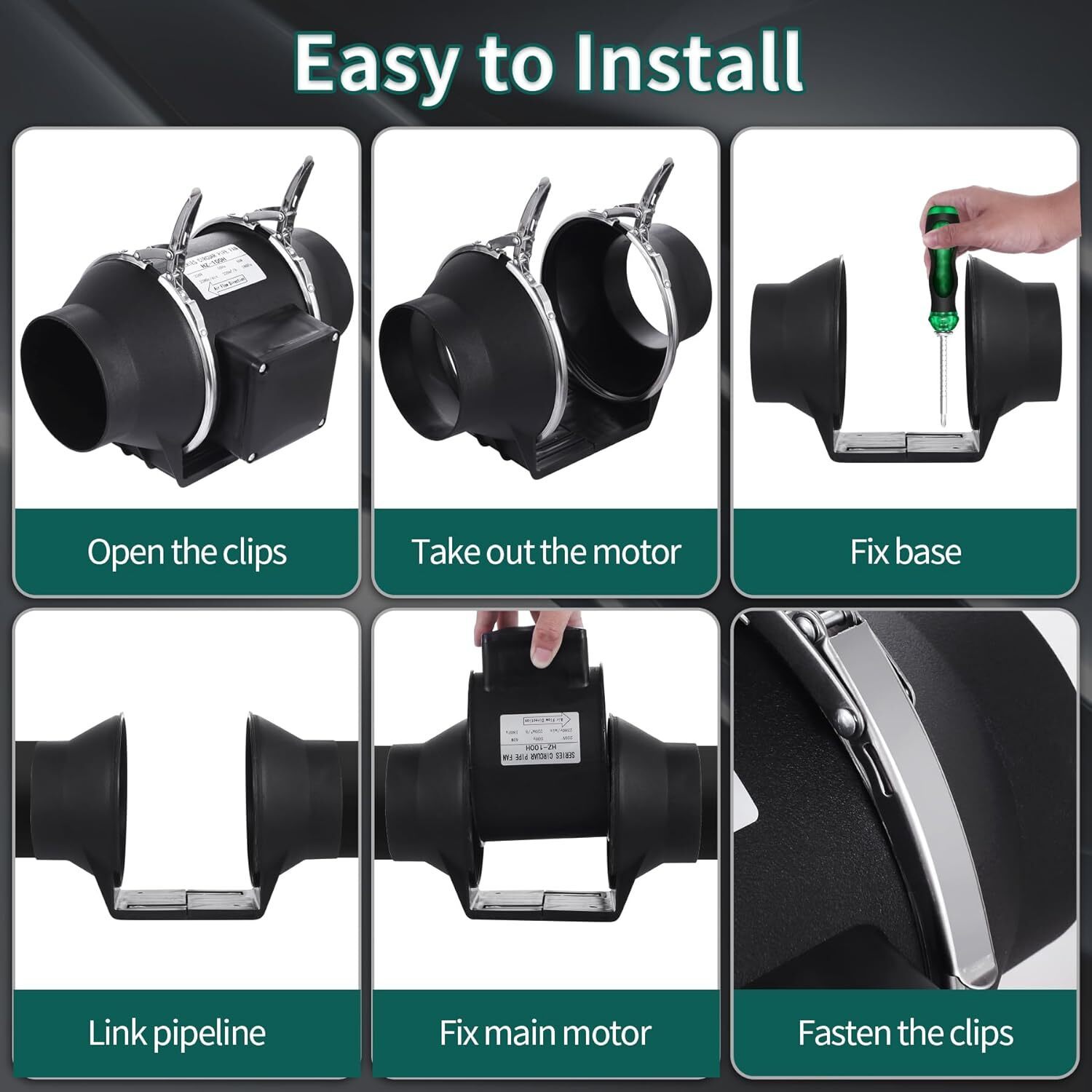 4 In100mm 220V Quiet Inline Extractor Fan Bathroom Hydroponics For Ventilation - Image 4