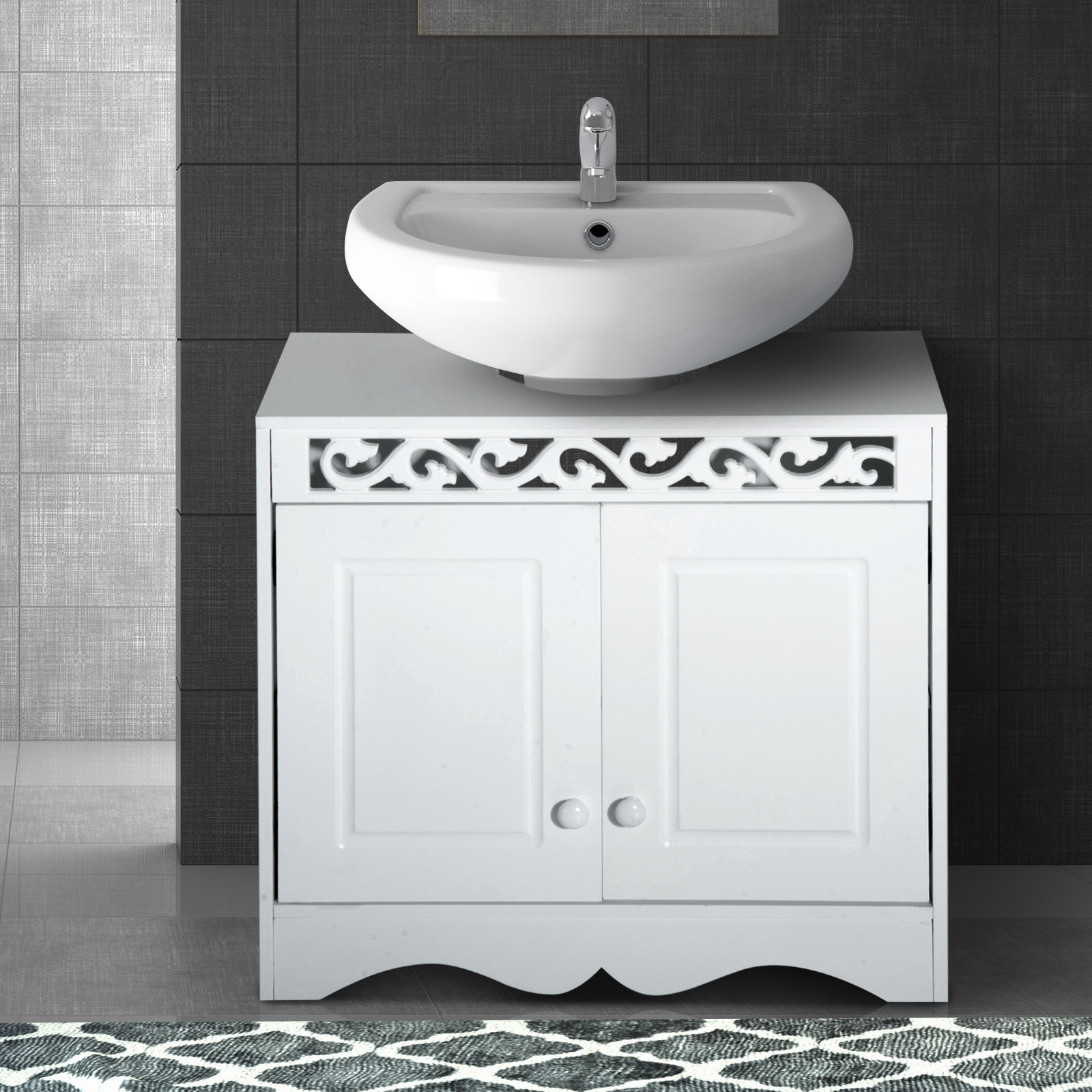 Bathroom Under Sink Storage Cabinet 2 Door Wooden Cupboard Vanity Units - Image 3