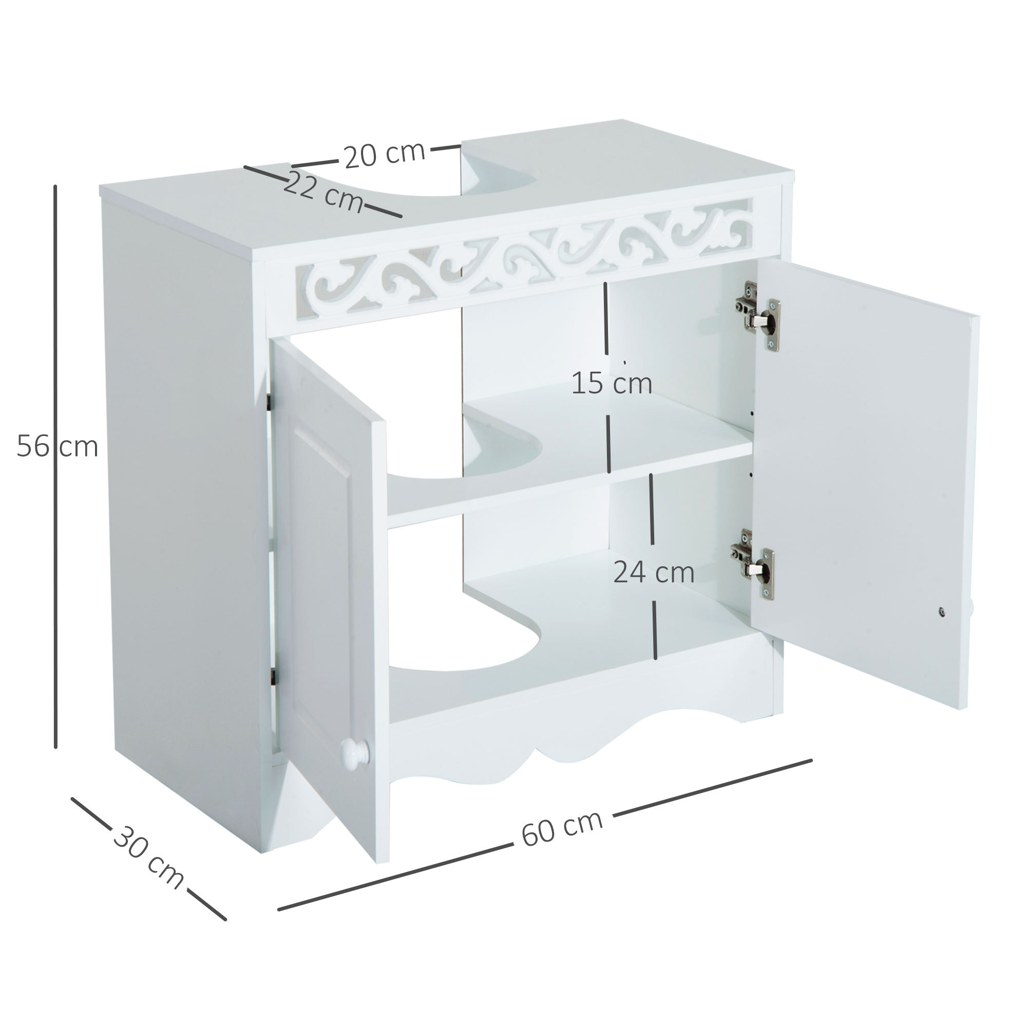 Bathroom Under Sink Storage Cabinet 2 Door Wooden Cupboard Vanity Units - Image 5