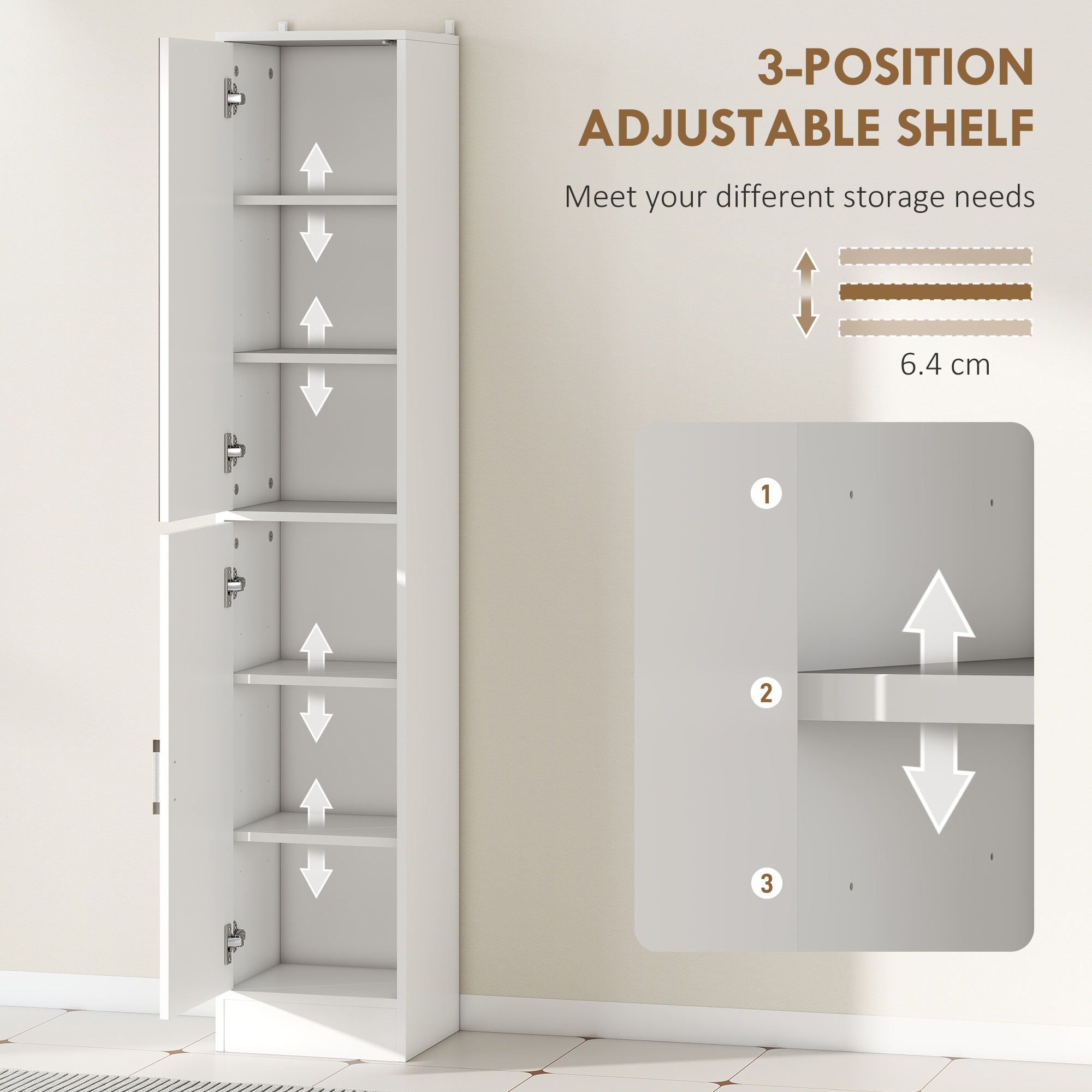 Kleankin Tall Bathroom Cabinet With Mirror And Adjustable Shelf - White - Image 5