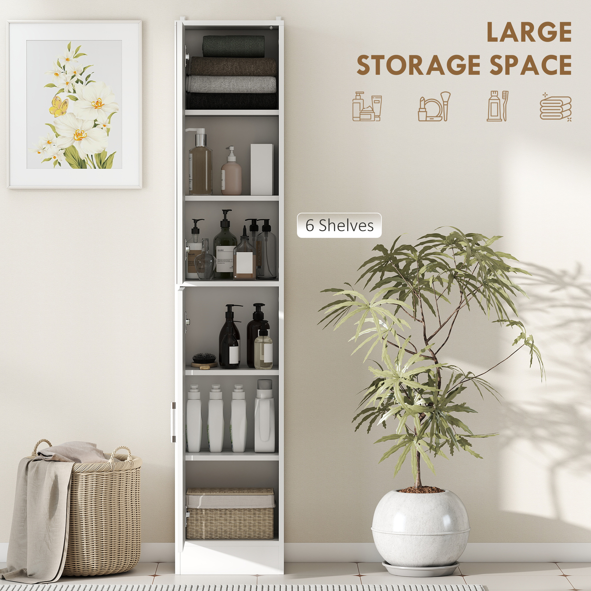 Kleankin Tall Bathroom Cabinet With Mirror And Adjustable Shelf - White - Image 4