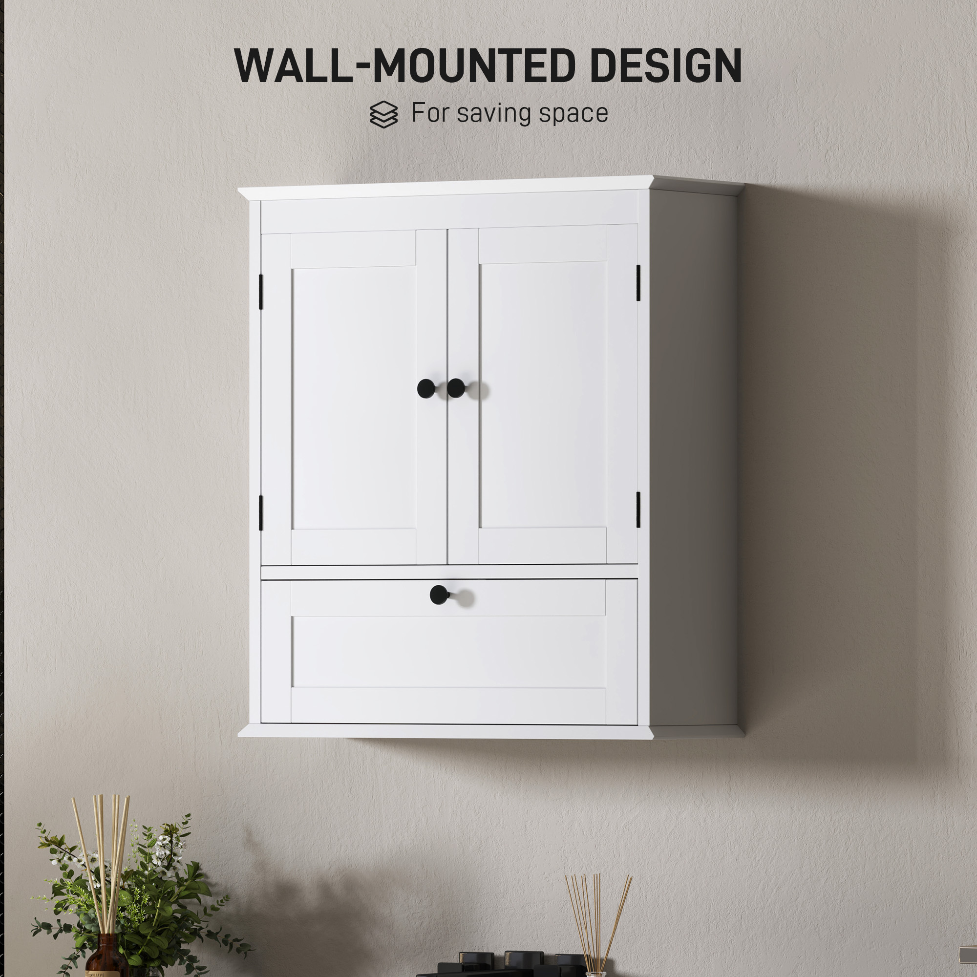 Bathroom Wall Cabinet With Adjustable Shelf And Recessed Doors, White - Image 4