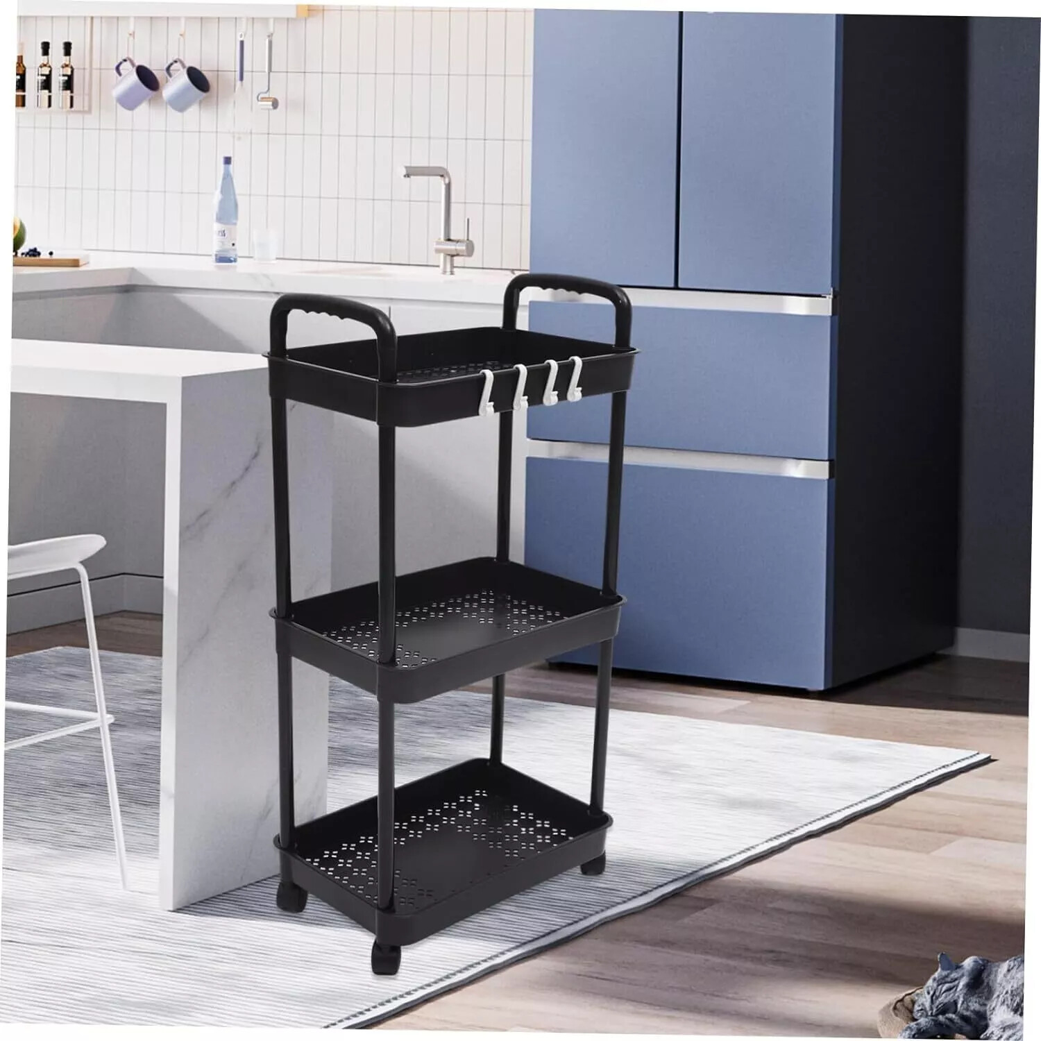 3Tier Rolling Cart Storage Trolley Kitchen Bathroom Laundry Organiser Rack Black - Image 8