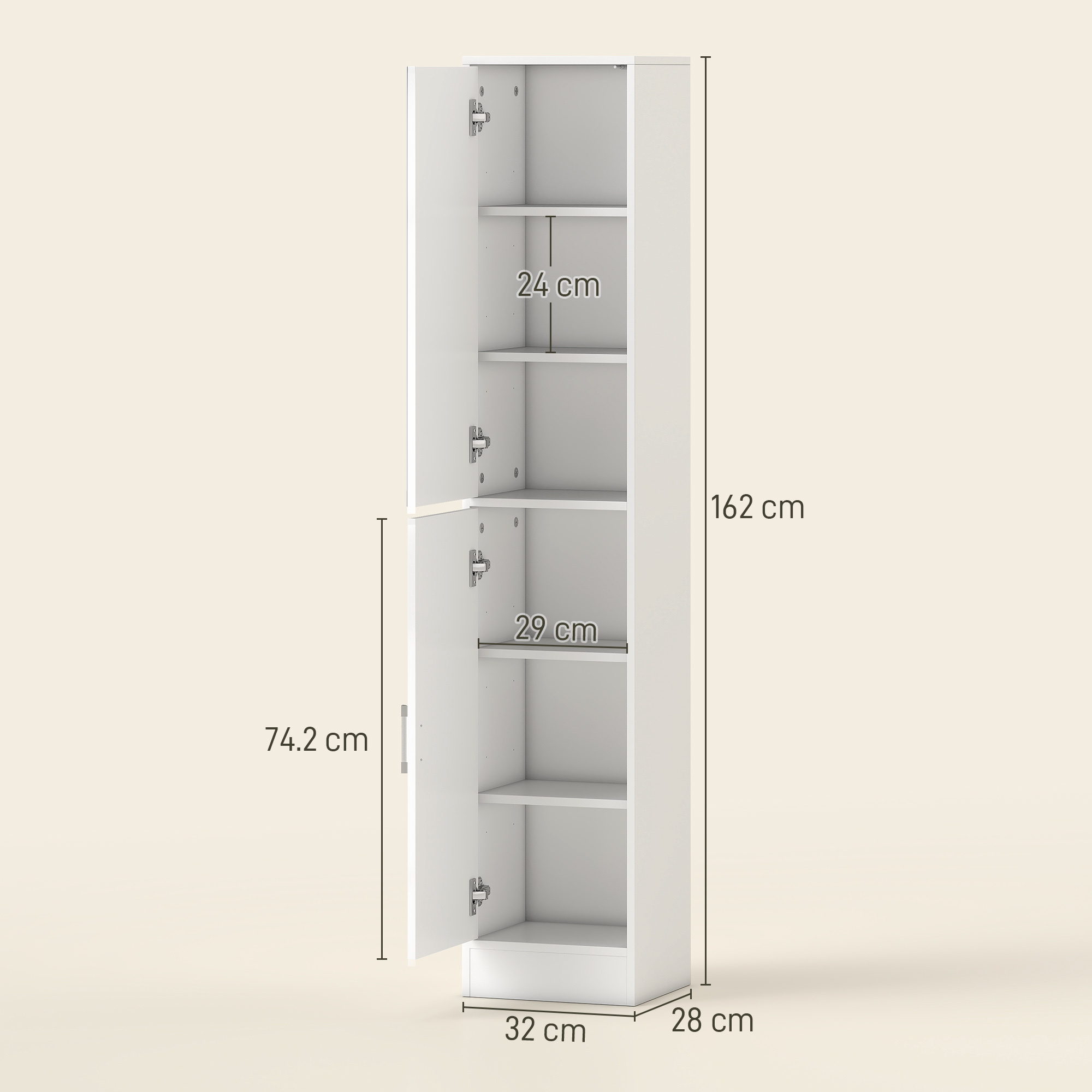 Kleankin Tall Bathroom Cabinet With Mirror And Adjustable Shelf - White - Image 3