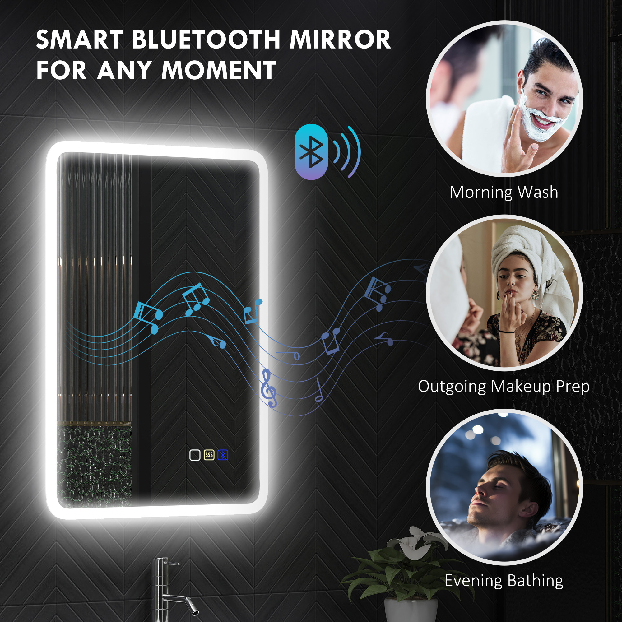 70 X 50cm LED Bathroom Mirror, With Bluetooth - Silver Tone - Image 5