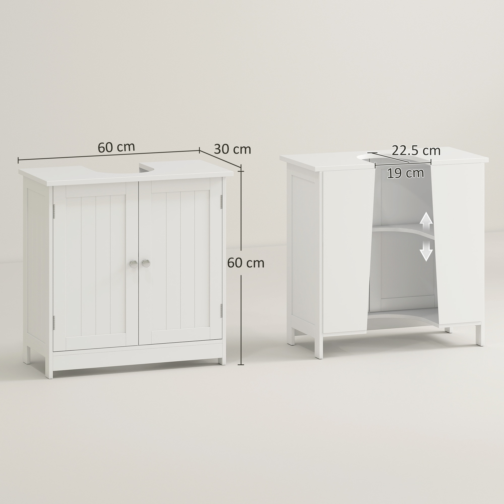 Under Sink Bathroom Storage Cabinet 2 Layers Vanity Unit Wooden - White - Image 3