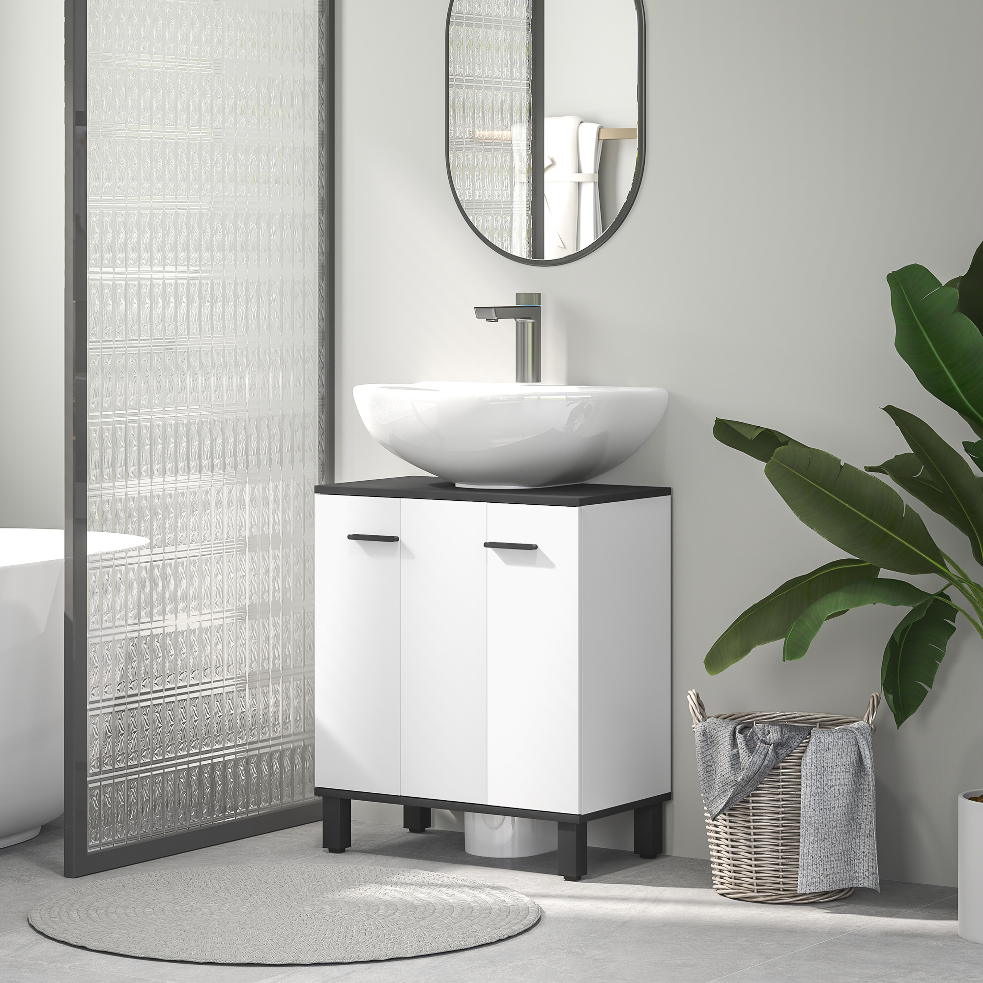 Modern Under-Sink Bathroom Cabinet - High Gloss White - Image 4
