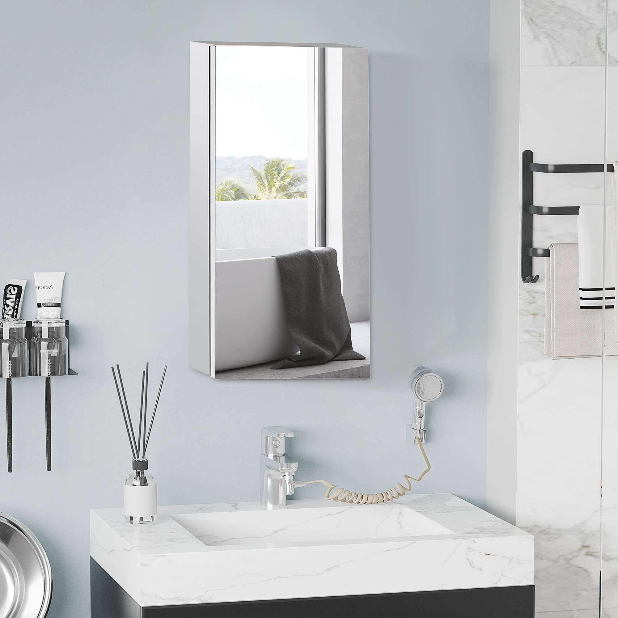 Stainless Steel Wall-mounted Bathroom Mirror Storage Cabinet 300mm W - Image 4
