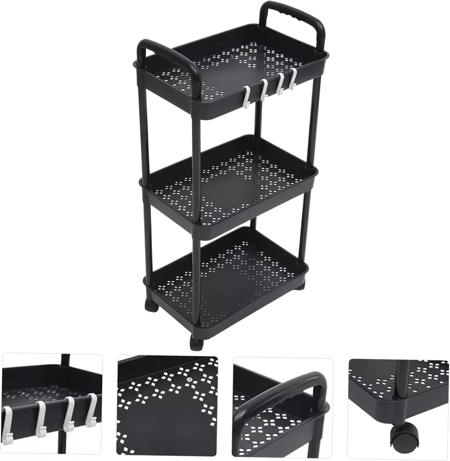 3Tier Rolling Cart Storage Trolley Kitchen Bathroom Laundry Organiser Rack Black - Image 4