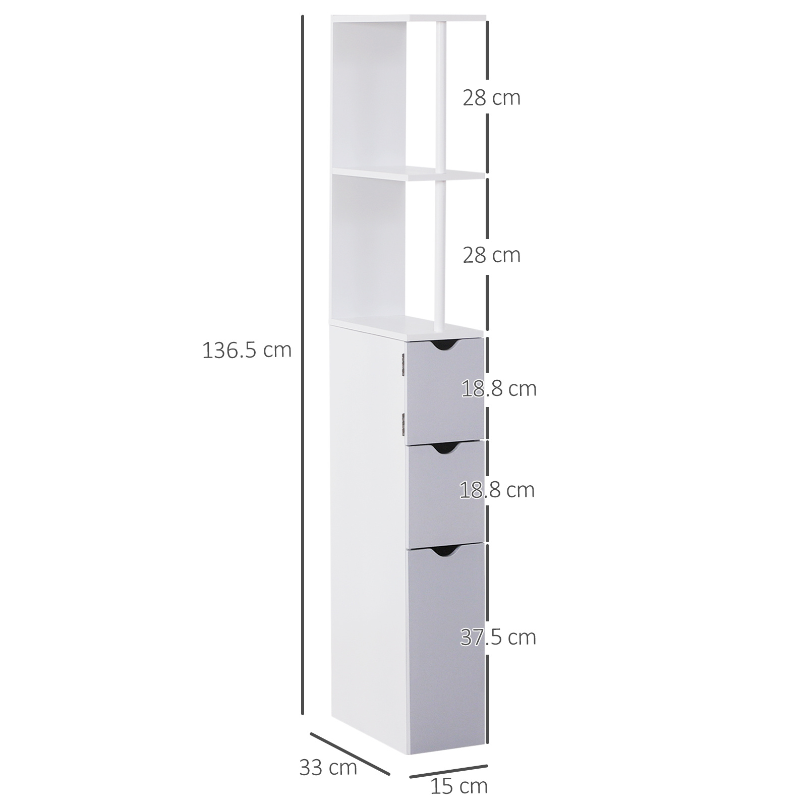 Tall Bathroom Cabinet, Freestanding Bathroom Storage Cabinet With 2-Tier Shelf And Drawers, Narrow Cupboard Storage Unit, White, Grey - Image 5