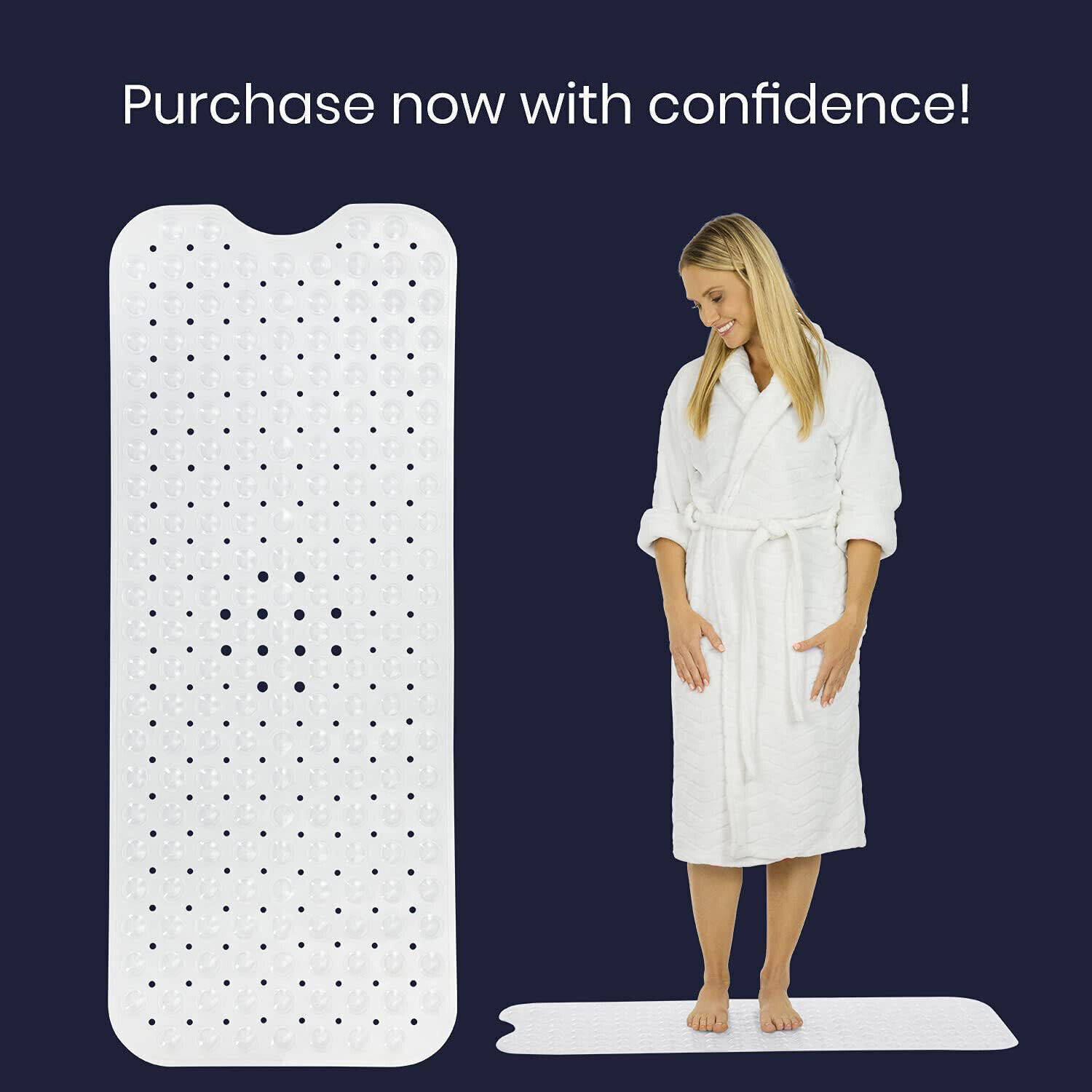 Non Slip Bath Mat Extra Large Shower Mat Bathtub Anti-Mold Rubber Strong Suction - Image 3