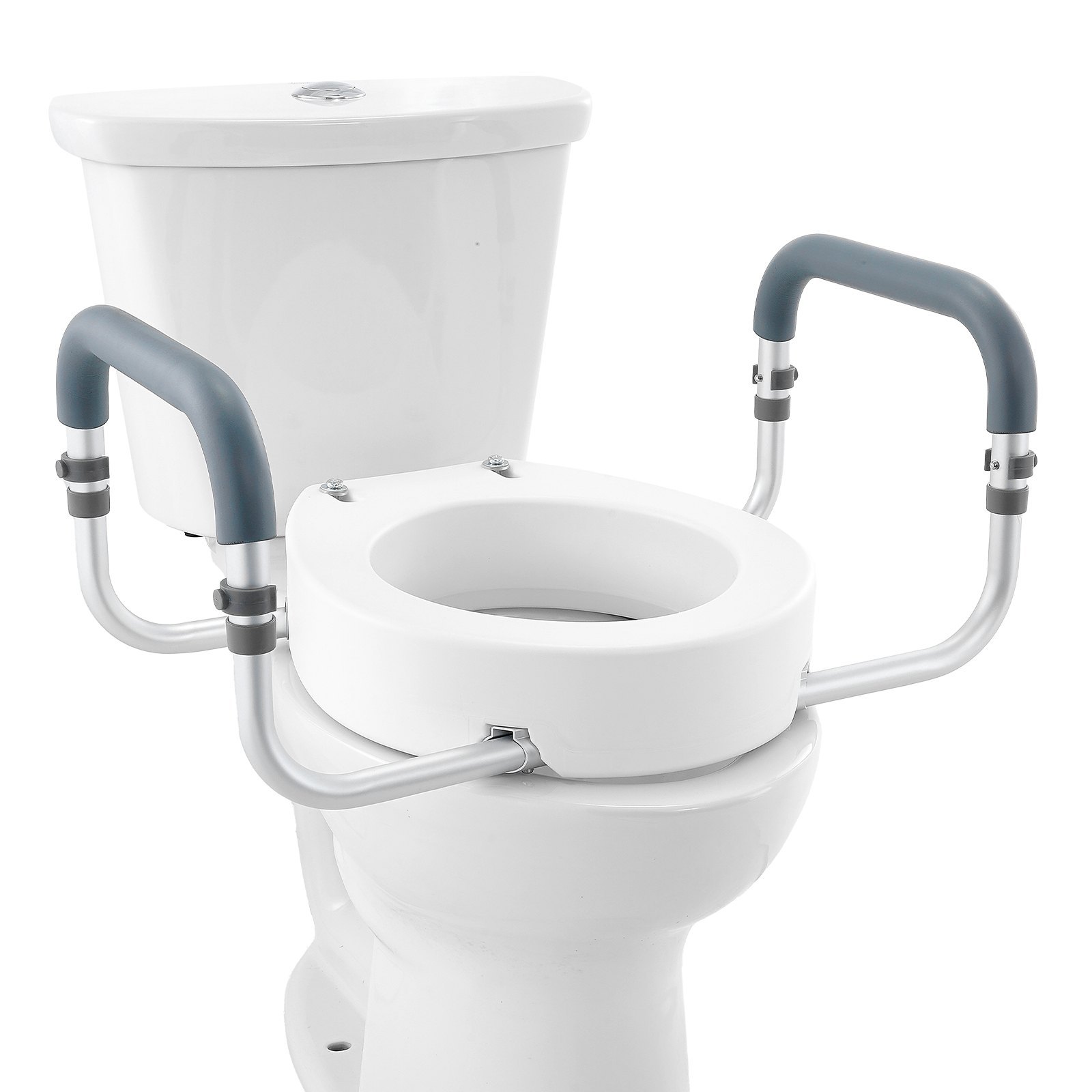 Raised Toilet Seat, Height Increased By 3.5 Inches, Supports Up To 300 Lbs, Suitable For Standard Round Toilets, Aluminum Handles With EVA Pads, Suitable For Elderly, Disabled, Patients, Pregnant Wome - Image 3
