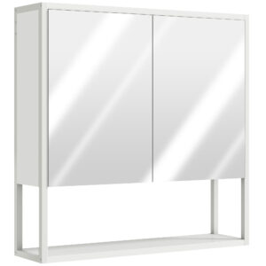 Bathroom Mirror Cabinet With Soft-Close Doors And Adjustable Shelf - White