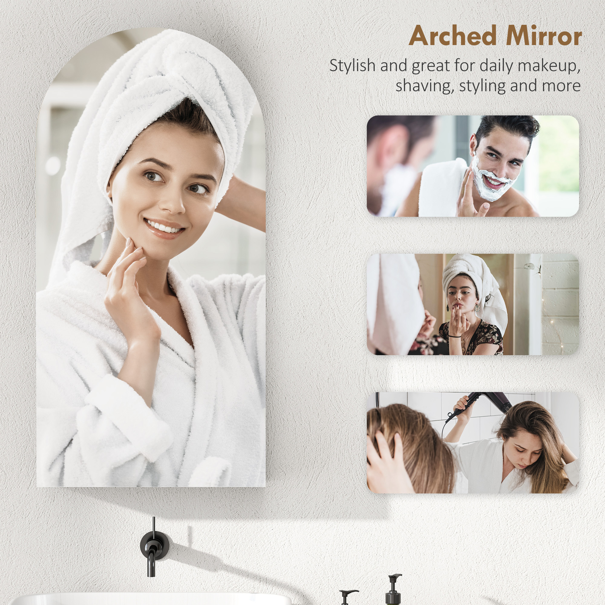 Arched Bathroom Mirror Cabinet With Adjustable Glass Shelves - White - Image 3
