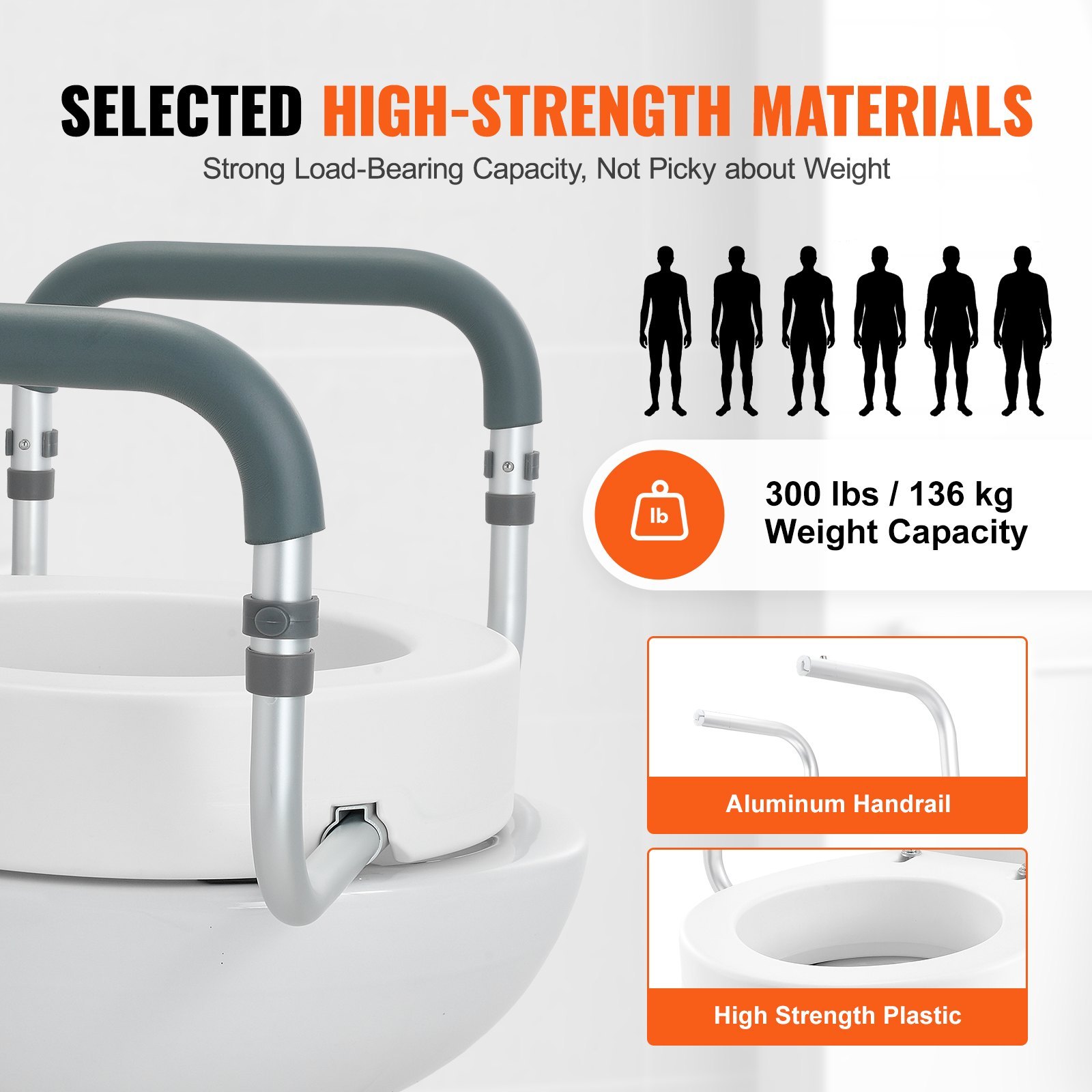 Raised Toilet Seat, Height Increased By 3.5 Inches, Supports Up To 300 Lbs, Suitable For Standard Round Toilets, Aluminum Handles With EVA Pads, Suitable For Elderly, Disabled, Patients, Pregnant Wome - Image 5