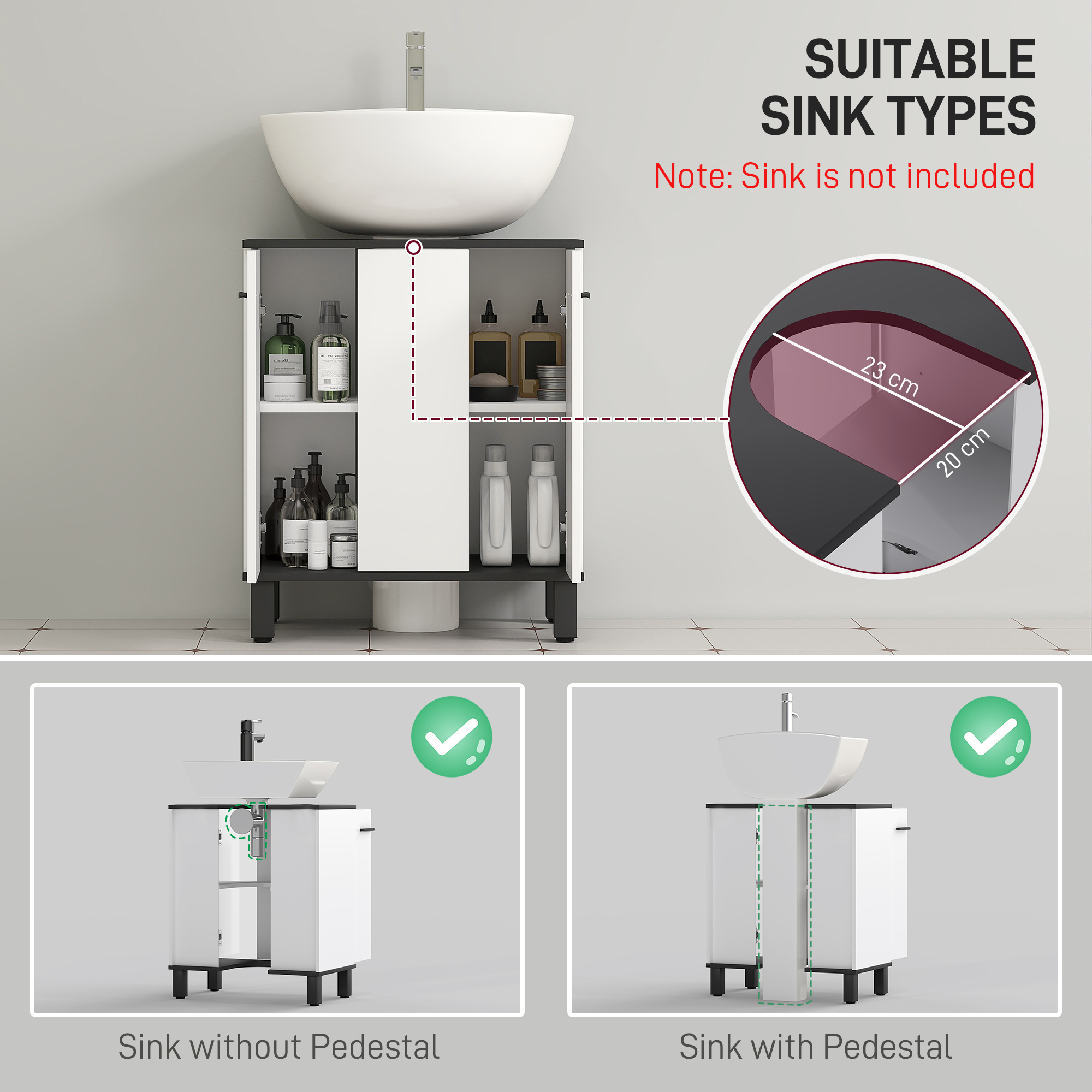 Modern Under-Sink Bathroom Cabinet - High Gloss White - Image 2