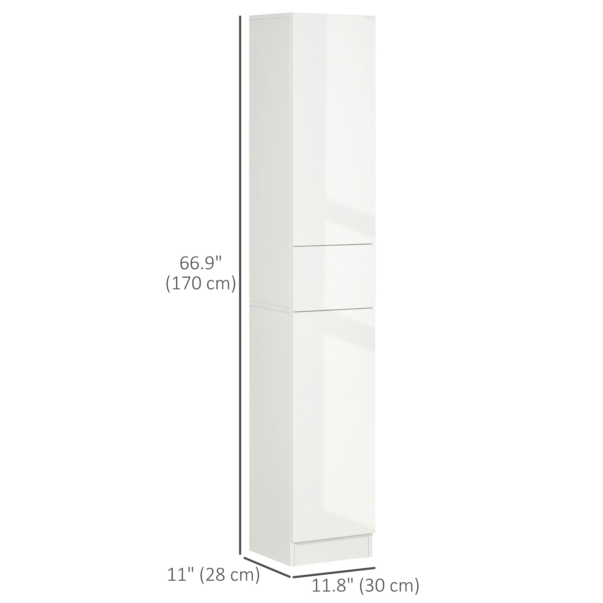 Kleankin Luxury Tall Bathroom Cabinet With High Gloss Panel, Sleek White Bathroom Cabinet With Push-to-Open Door, White - Image 3